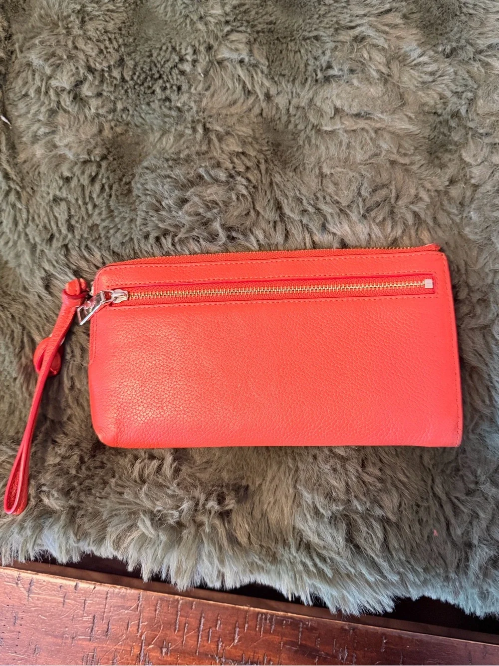 Vintage Coach Coral Zip Wristlet with Gold Hardware